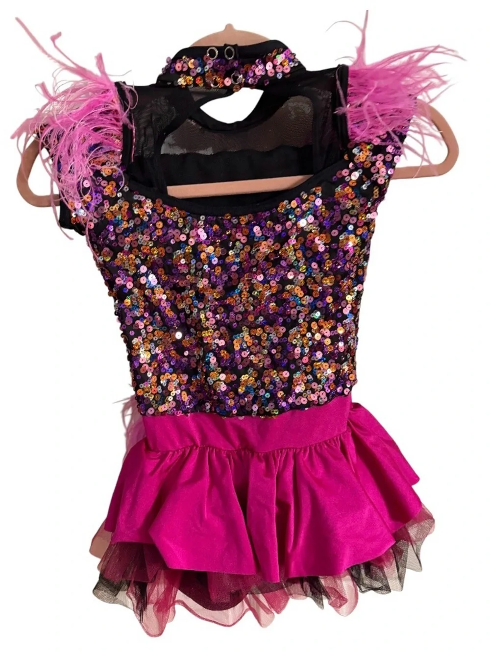 Weissman dance costume  one way or another  sequins feather bright pink size MC